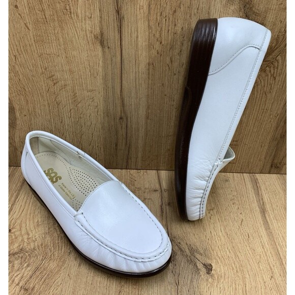SAS Womens 8.5M White Leather Comfort Loafers Slip On Shoes USA display picture 2